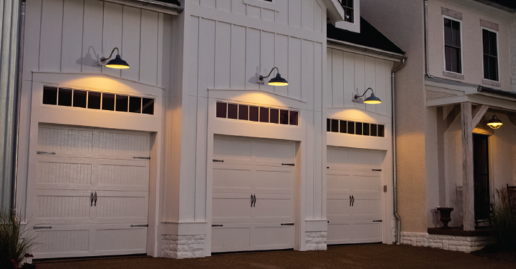 three white garage doors